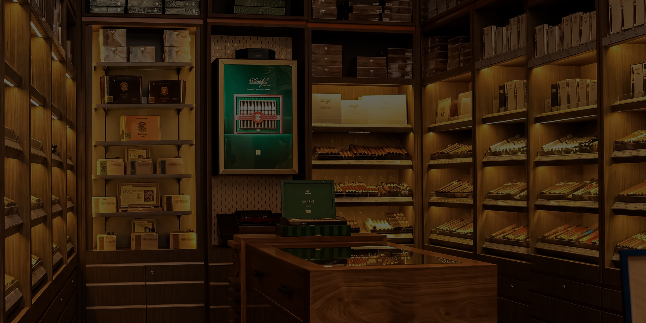 inside humidor of davidoff display of cigars
