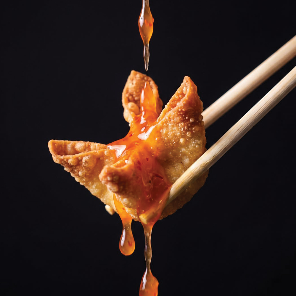 chopsticks holding food drizzling sauces